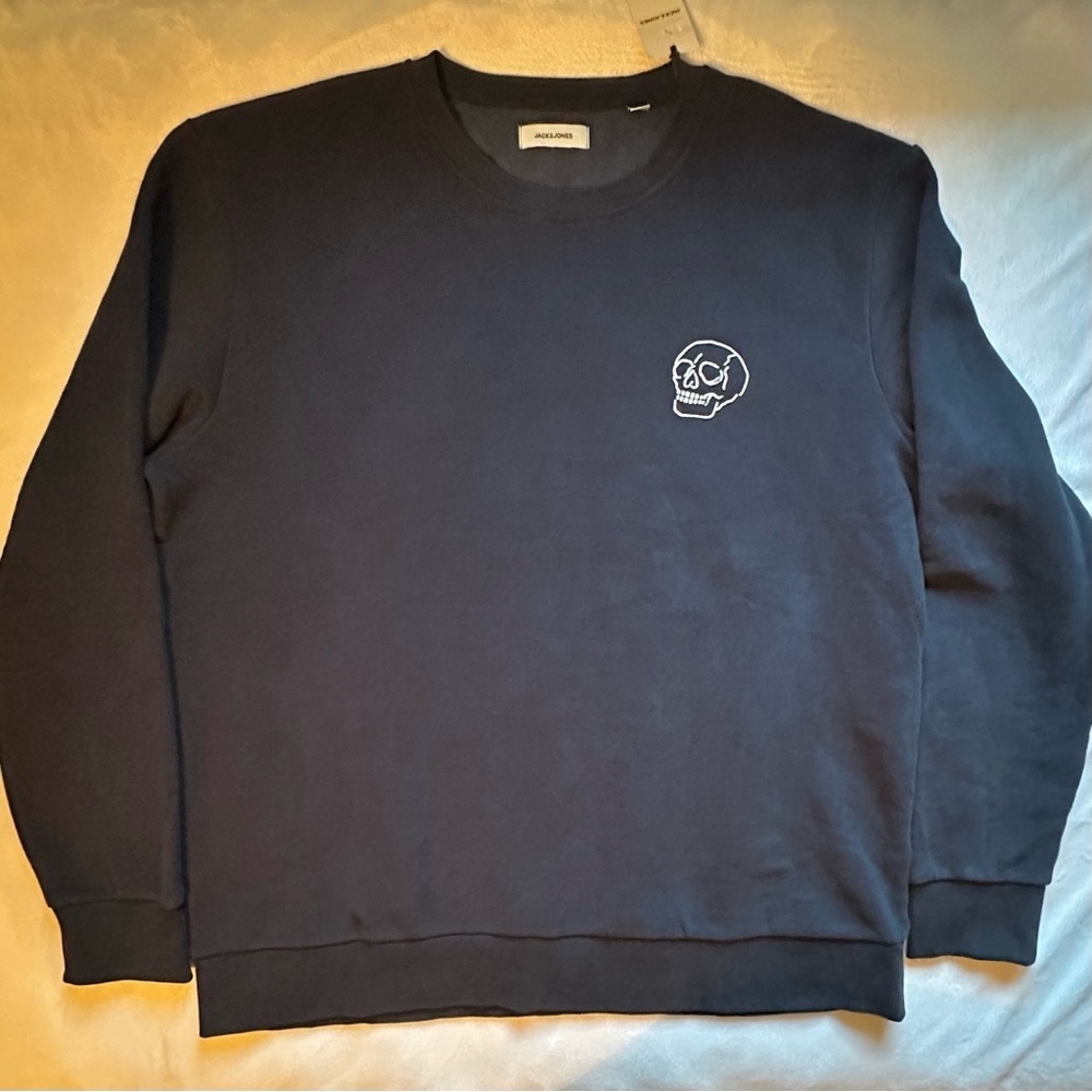 Jack & Jones Nowhere Sweatshirt Crew Neck Navy Blue Skull Head Men XXL NWT